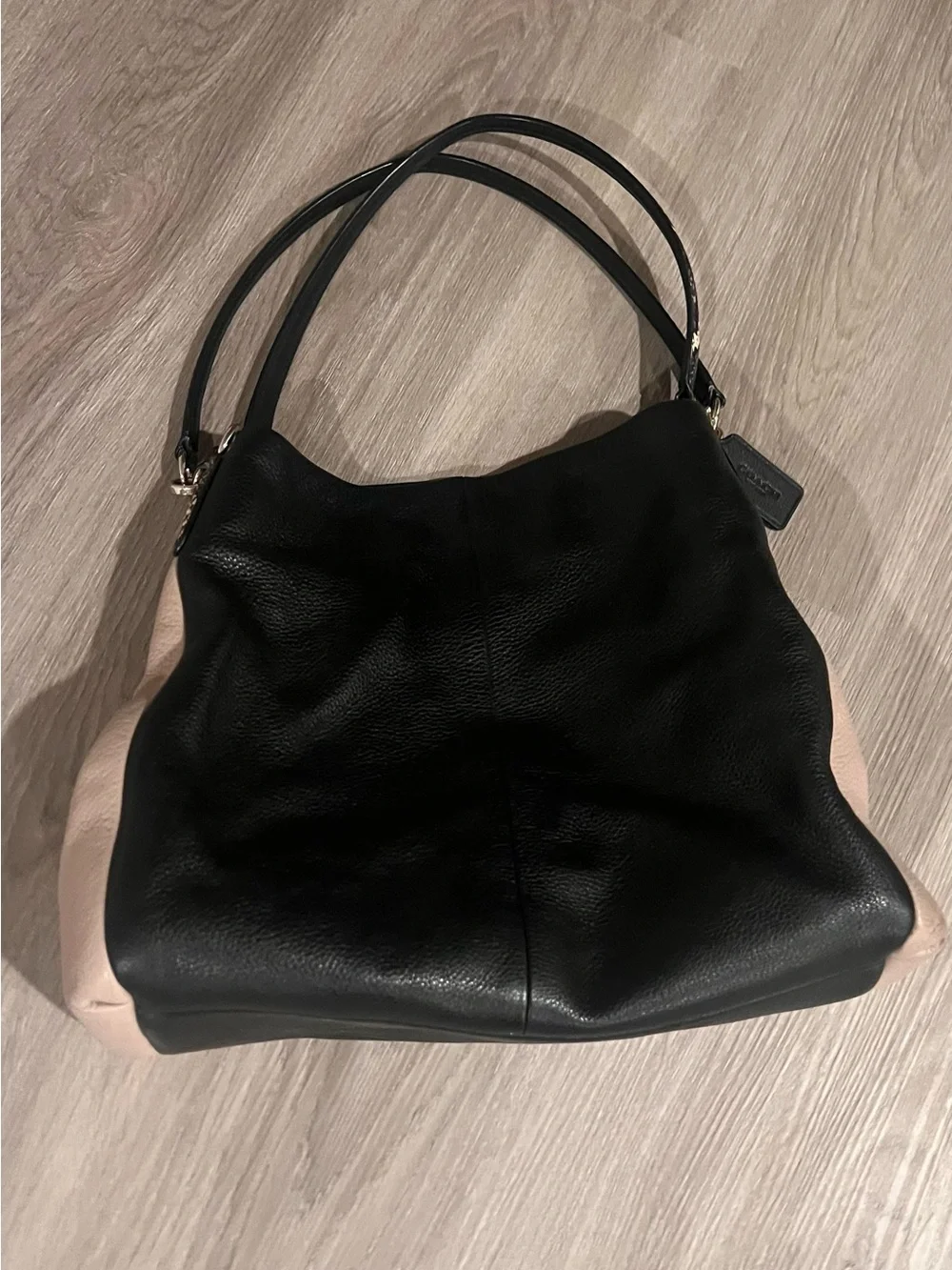 Coach Phoebe Colorblock Leather Shoulder Bag Python Trim F38251 Black Taupe